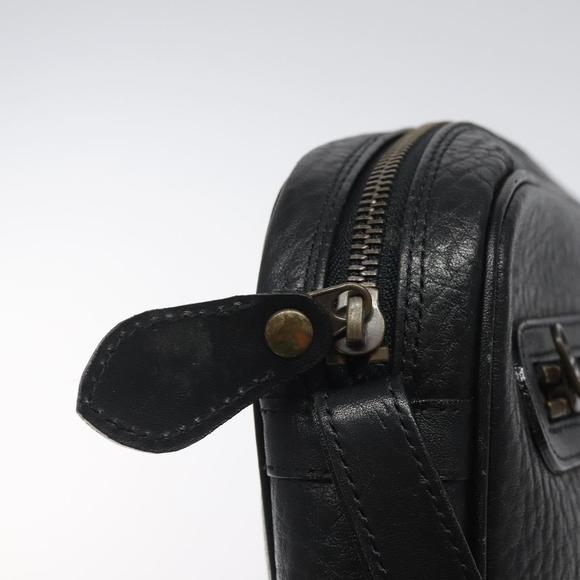 Burberrys Clutch Bag Leather Black Auth bs25815